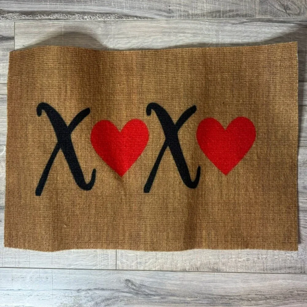 Matt floor xoxo hearts black red brown cute mat valentines love X o X o heart